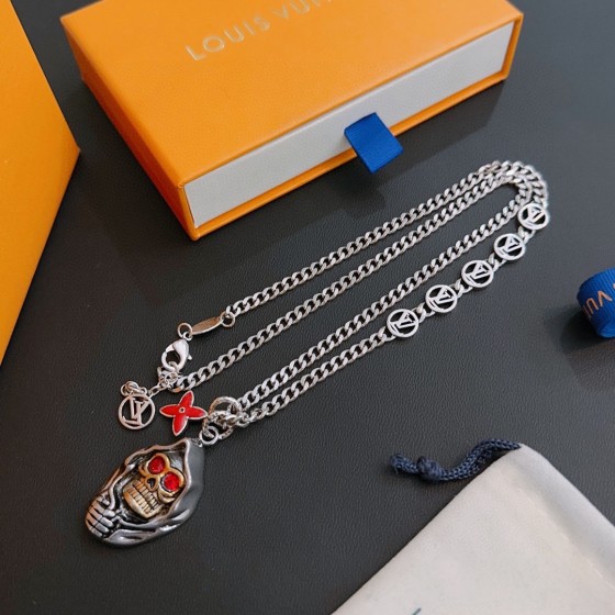 Louis Vuitton Rockabilly punk thai silver vintage silver necklace for couples with a 60cm chain length that can be changed