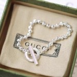 𝐆𝐮𝐜𝐜𝐢 Silver Bead Bracelet OT Buckle Sterling Silver Ladies Bracelet Couple Gift
