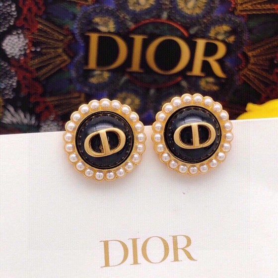 Dior Round CD Purple Bead Earrings