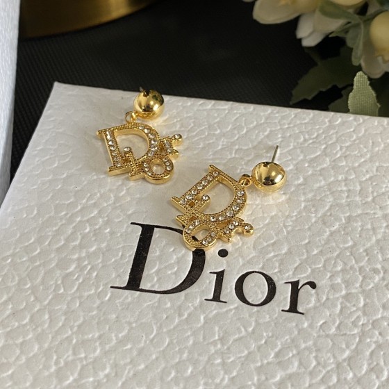 Dior fashion crystal diamond tassel full diamond logo letter stud earrings