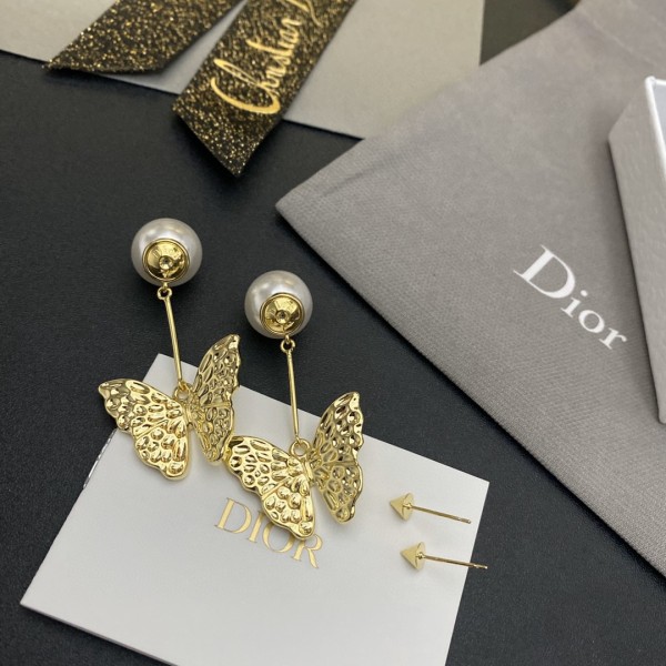 Dior fashion crystal diamond tassel full diamond logo letter stud earrings