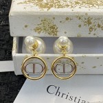 Dior Double Bead Round White Gold CD Pendant Stud Earrings