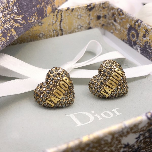 Dior Jadior Letter Heart Stud Earrings