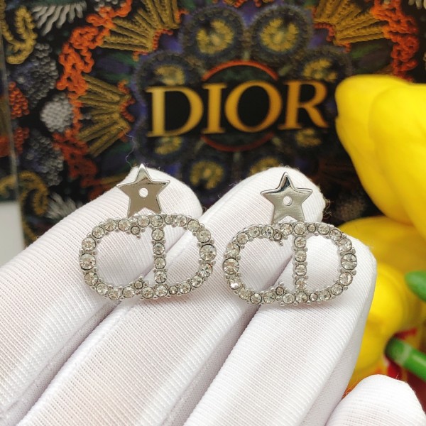 Dior Star CD Stud Earrings Silver