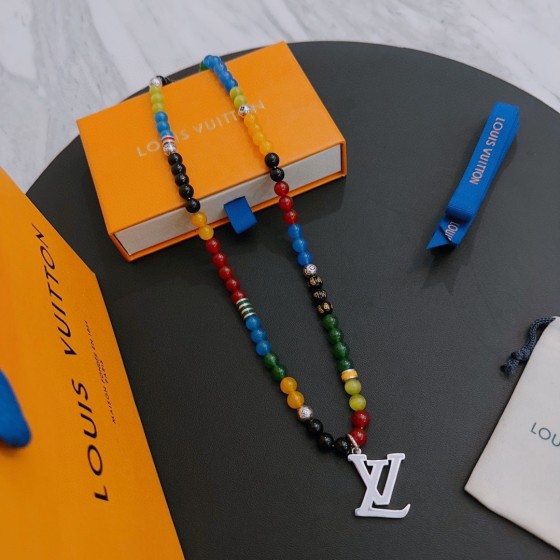 Louis Vuitton multi-element onyx thai silver style necklace couple's matching rock punk thai silver style