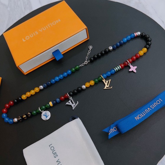 Louis Vuitton multi-element onyx thai silver style necklace couple's matching rock punk thai silver style