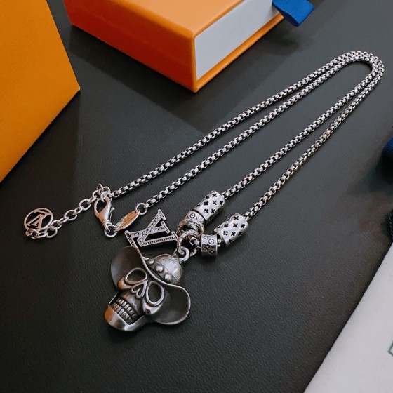 Louis Vuitton Rockabilly punk thai silver vintage silver necklace for couples with 60cm adjustable length