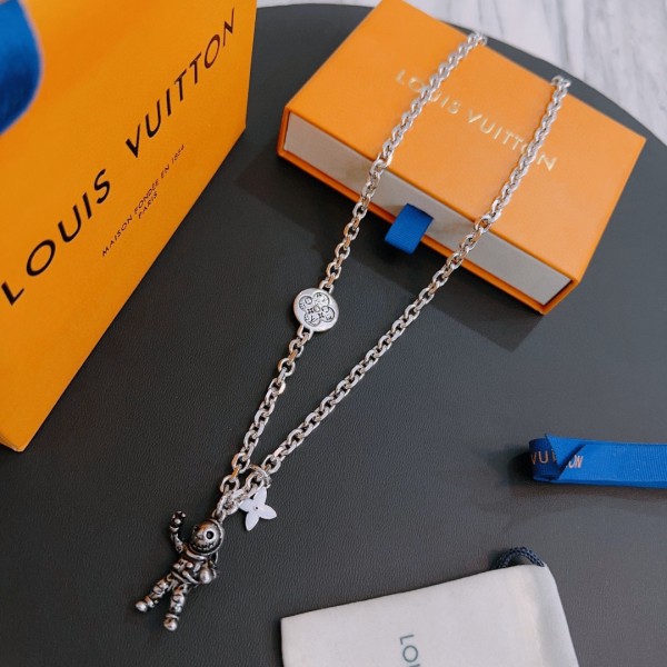Louis Vuitton Rockabilly punk thai silver vintage silver necklace for couples with 60cm adjustable length