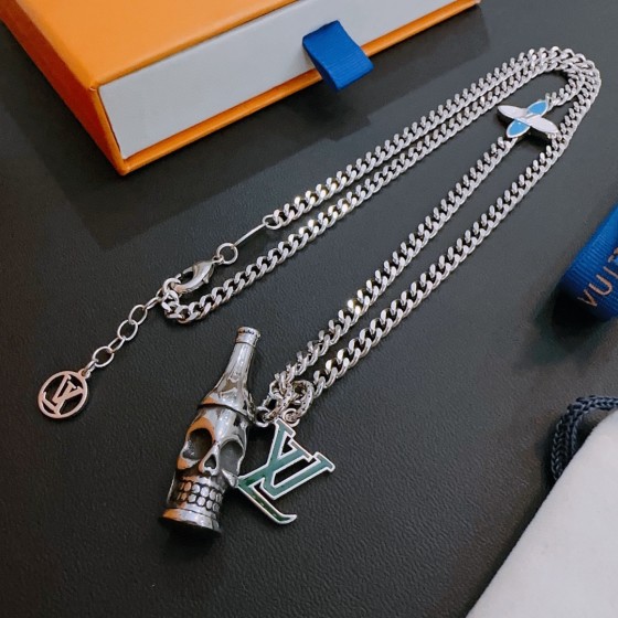 Louis Vuitton Rockabilly punk thai silver vintage silver necklace for couples with 60cm adjustable length