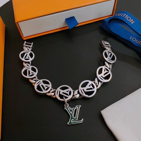 Louis Vuitton Cuban Chain Collection Vintage Silver Bracelet Couple's version 22cm20cm18cm changeable length