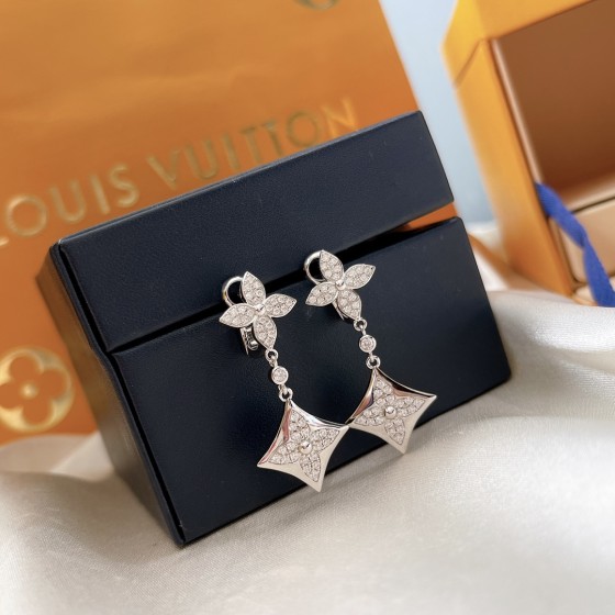 Louis Vuitton Double floral full diamond ear claps in platinum and rose gold in sterling silver