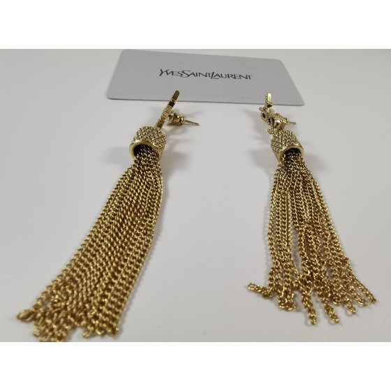 Saint Laurent YSL Tassel Chain Clause Ear Clap Stud Earrings