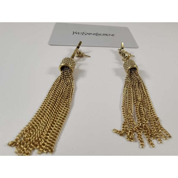 Saint Laurent YSL Tassel Chain Clause Ear Clap Stud Earrings