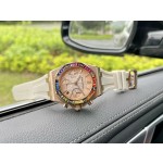 Audemars Piguet set with 32 baguette-cut sapphires in "rainbow colors"