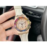 Audemars Piguet set with 32 baguette-cut sapphires in "rainbow colors"