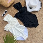 香奈儿荷叶边不规则连体泳衣比基尼