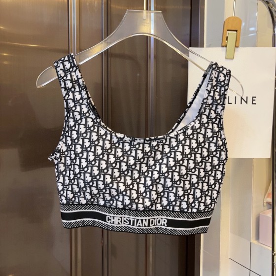 迪奥高弹力休闲套装泳衣 塑腰小背心