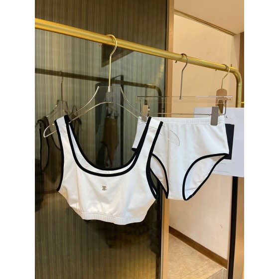 Chanel New Bikini Midi Set Petit Chanel Logo Print Camisole + Triangle Bottoms Separate Swimsuit
