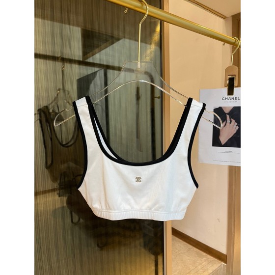 Chanel New Bikini Midi Set Petit Chanel Logo Print Camisole + Triangle Bottoms Separate Swimsuit