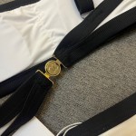 Chanel New Bikini Midi Set Petit Chanel Logo Wrap Tankini + Triangle Bottom Separate Swimsuit