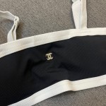 Chanel New Bikini Midi Set Petit Chanel Logo Wrap Tankini + Triangle Bottom Separate Swimsuit