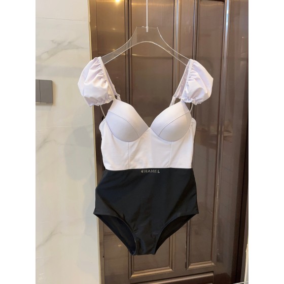 Chanel New One-piece swimming costume with steel ring