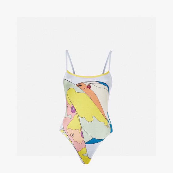 fend* new character girl hit color pattern double ff letter print cross halter strap one-piece swimsuit