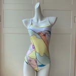 fend* new character girl hit color pattern double ff letter print cross halter strap one-piece swimsuit