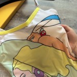 fend* new character girl hit color pattern double ff letter print cross halter strap one-piece swimsuit
