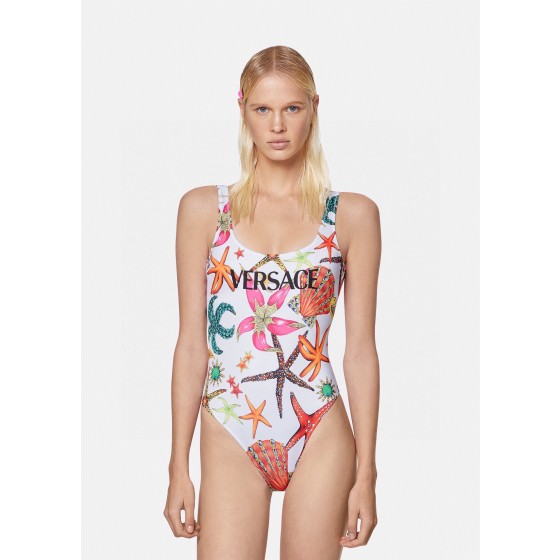 versace new starfish shell print backless u-neck one piece swimming costume