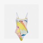 Fendi New character girl clash pattern double ff monogram print cross backless halter one piece swimming costume