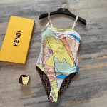 Fendi New character girl clash pattern double ff monogram print cross backless halter one piece swimming costume