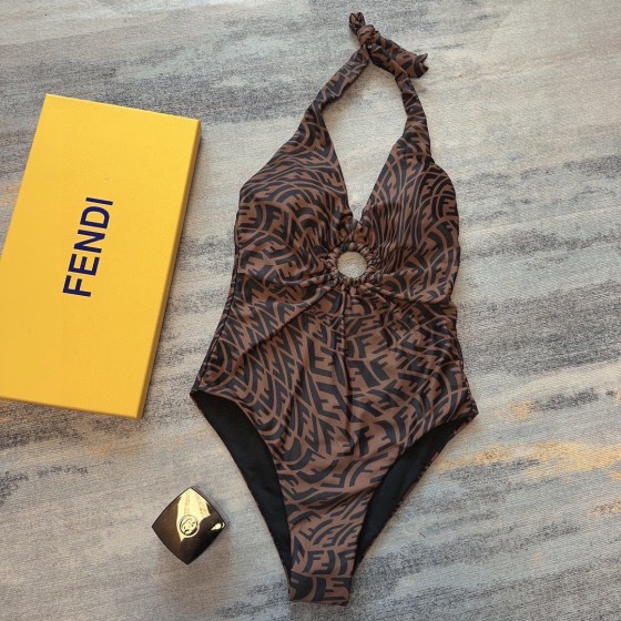 Fendi New F monogrammed metal ring one piece swimming costume
