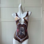 Fendi Versace co-branded f monogram chain print halter reversible one piece swimming costume
