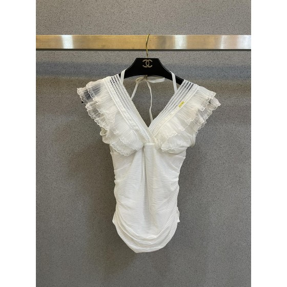 Saint Laurent Pure Black with Wave Lace One-piece Swimsuit