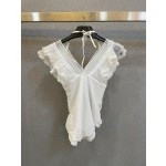 Saint Laurent Pure Black with Wave Lace One-piece Swimsuit