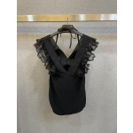 Saint Laurent Pure Black with Wave Lace One-piece Swimsuit