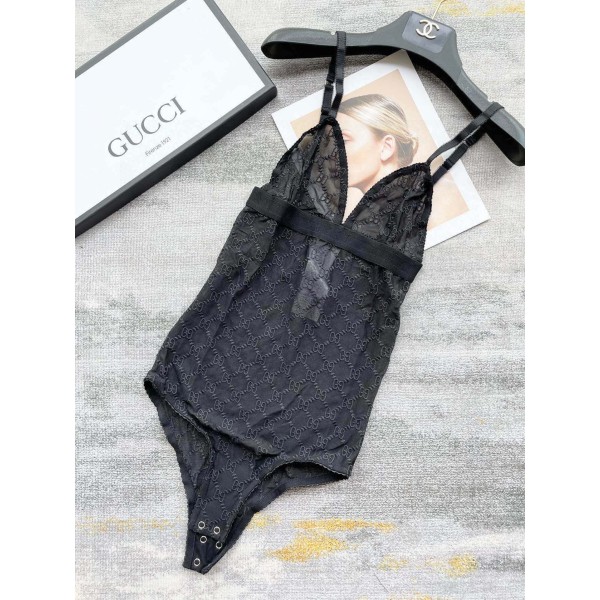 Gucci Letter Embroidered Mesh Camisole Semi-Sheer Sexy Swimsuit