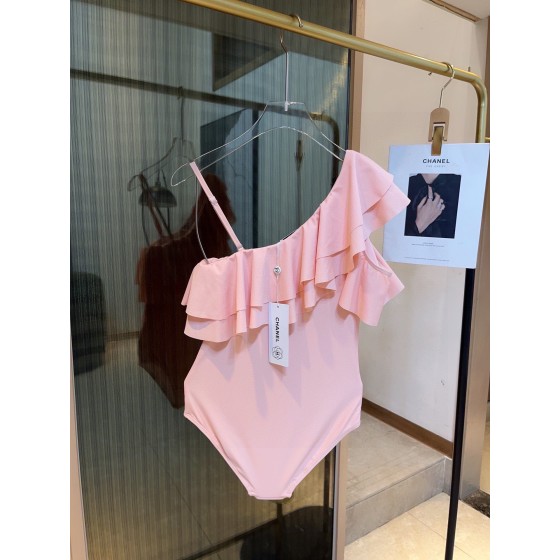 CHANEL Ruffle Irregular One-piece Swimsuit Bikini