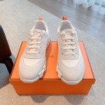 Hermes couple style lace-up color matching casual sneakers small white shoes