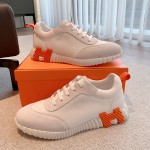 Hermes couple style lace-up color matching casual sneakers small white shoes