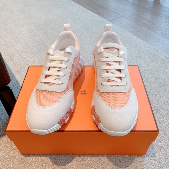 Hermes couple style lace-up color matching casual sneakers small white shoes