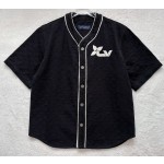 Louis Vuitton...New full flower black denim short-sleeved baseball uniform