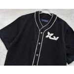 Louis Vuitton...New full flower black denim short-sleeved baseball uniform