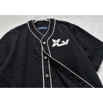 Louis Vuitton...New full flower black denim short-sleeved baseball uniform