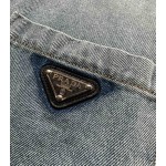 Prada…Triangle brand single-breasted washed light blue denim short-sleeved shirt jacket