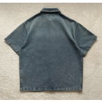 Prada…Triangle brand single-breasted washed light blue denim short-sleeved shirt jacket