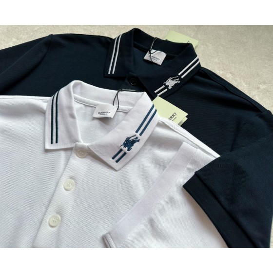 Burberry…NEW Neckline Full Embroidered   Equestrian Knight Logo Trim Cotton Piqué Short Sleeve Polo Shirt