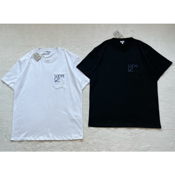 Loewe...Blue Embroidered Pocket Round Neck Short Sleeves