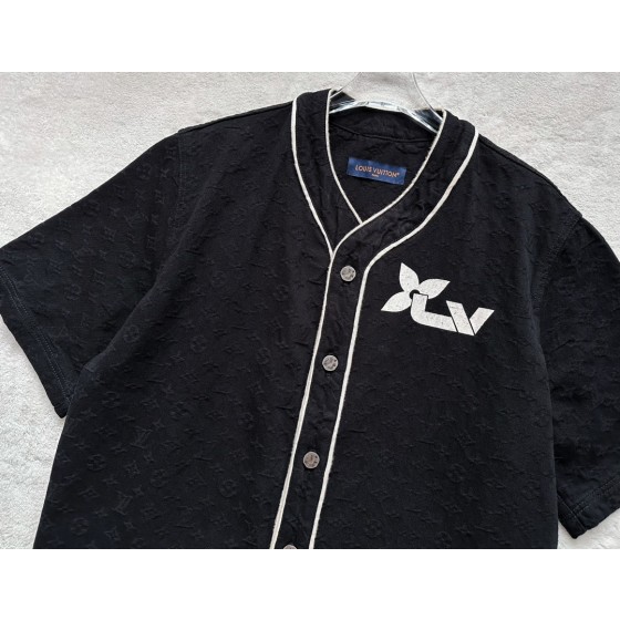 Louis Vuitton...New full flower black denim short-sleeved baseball uniform